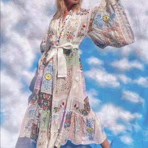 Tea with Fillyboo Linen Patchwork Embroidered Kimono (Boho)